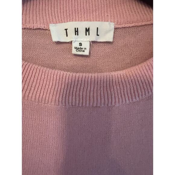 THML Women S Top Tee Shirt Blouse Flutter Raw Hem Sleeve Barbie Pink Preppy Knit - Picture 2 of 7